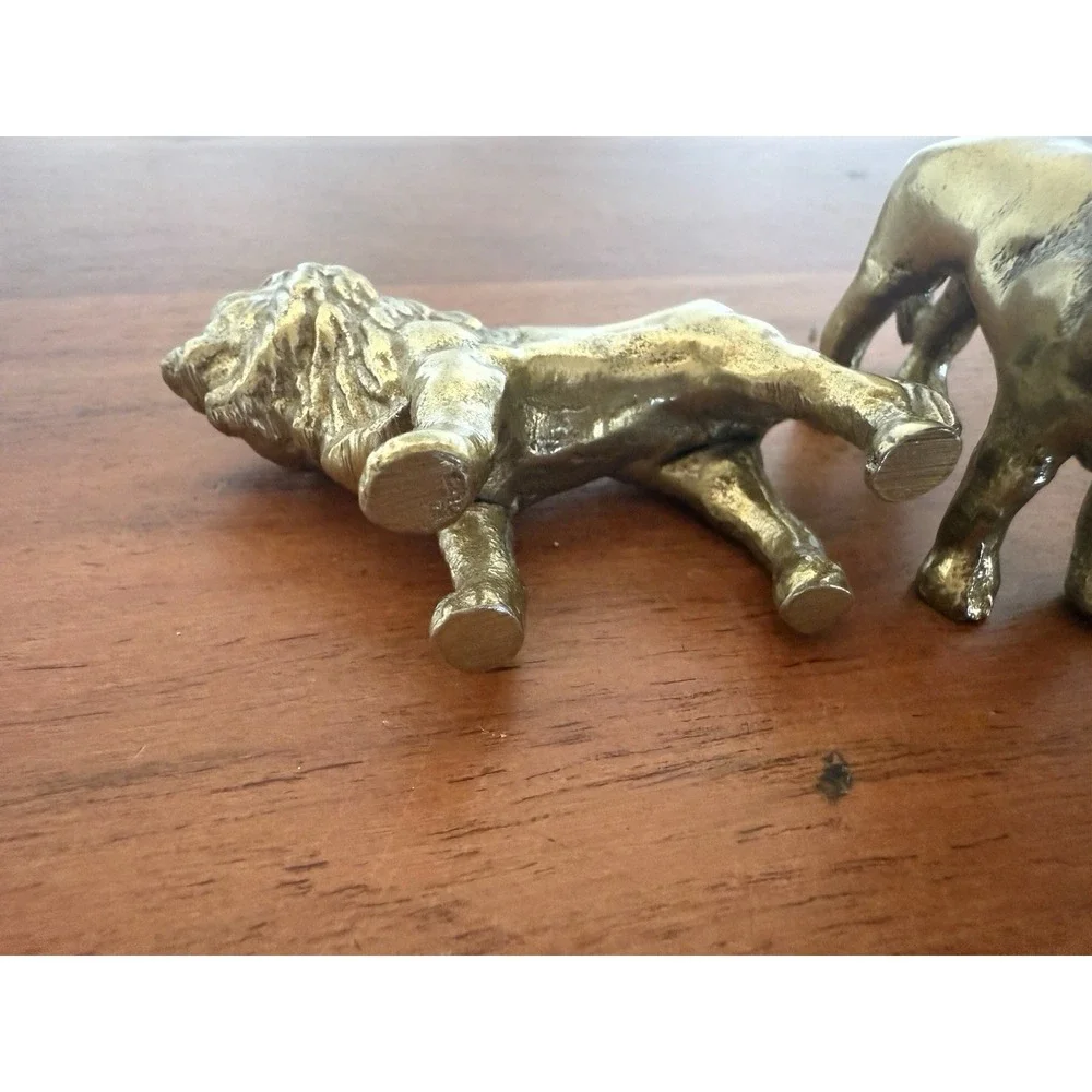 Pair Of Vintage Brass Lion Statue Figurines 2.5
